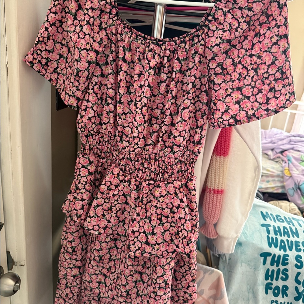 Floral Pink Off-Shoulder Dress